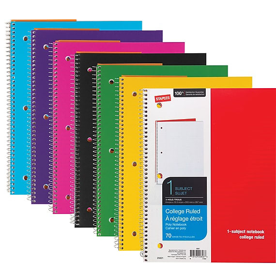 Staples Brand 1 Subject Poly Cover Wirebound Notebook