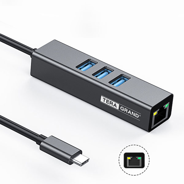 USB 3.1 USB-C to Gigabit Ethernet Adapter with 3 USB 3.0 Ports (SKU 127380451305)