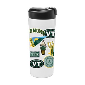 UVM Euro Sticker Collage Travel Tumbler - main view